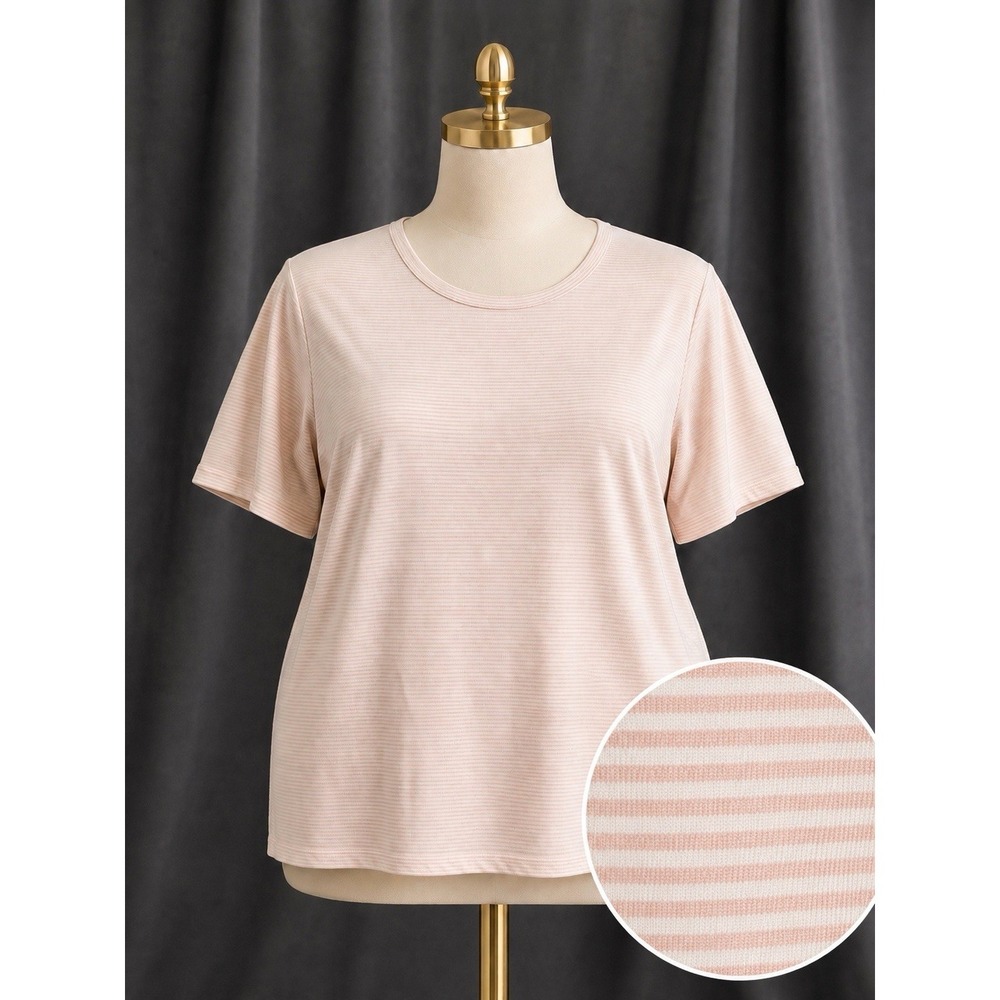 Denim & Co. BRRR Jersey Cool to Touch Crew Neck Top Peach White A395978 Size 3X